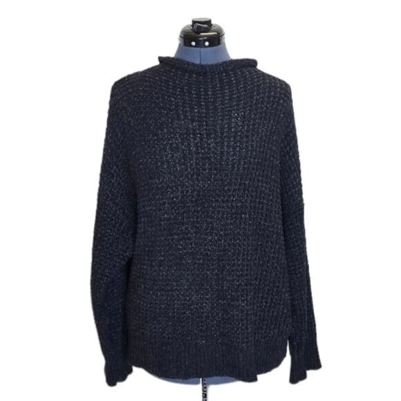 American Eagle waffle knit mock neck heather navy blue sweater XL - Picture 1 of 7